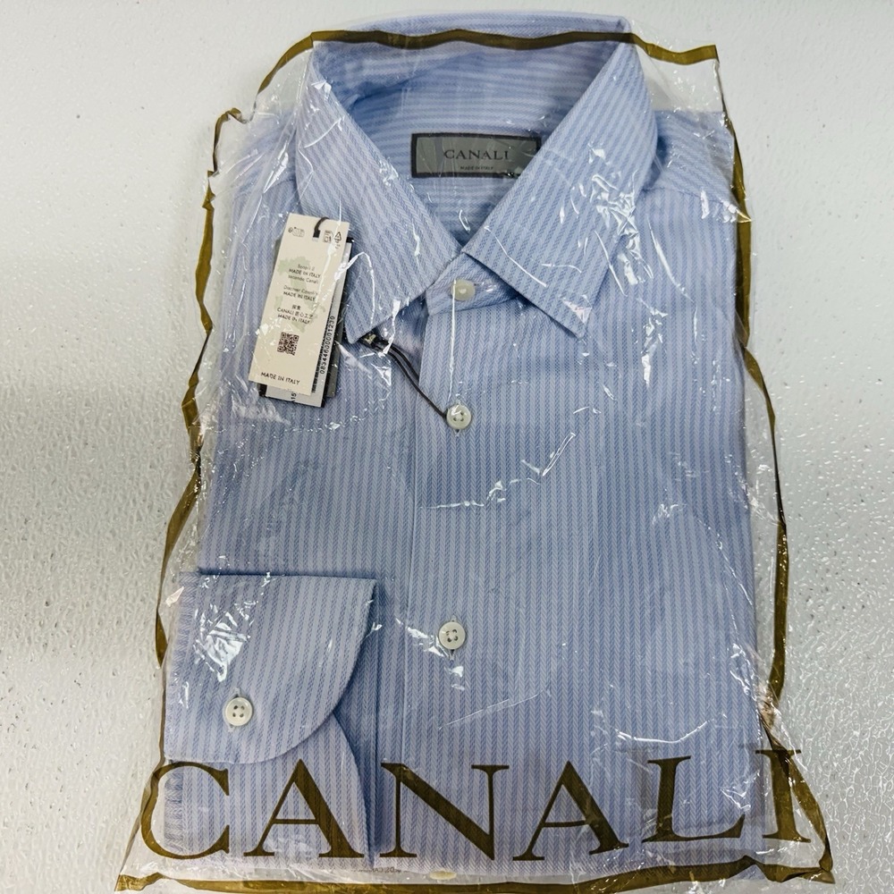 Canali Men's Fine Stripe Cotton Dress Shirt Size 39 Eu (15.5 US) Made in Italy